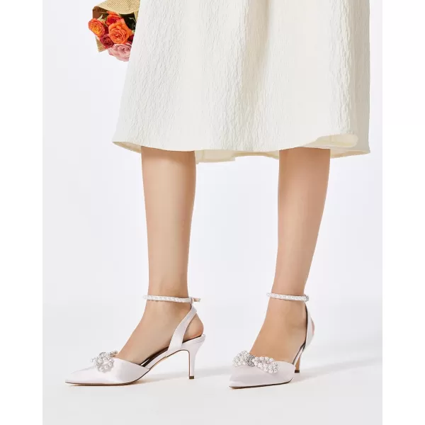 Coutgo Womens Bowknot Heels Pumps Stiletto Closed Pointed Toe Pearl Ankle Strap Wedding Dress Shoes