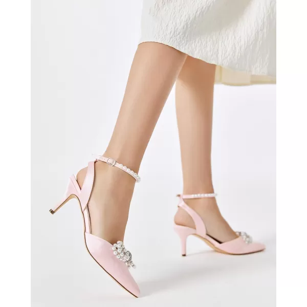 Coutgo Womens Bowknot Heels Pumps Stiletto Closed Pointed Toe Pearl Ankle Strap Wedding Dress Shoes