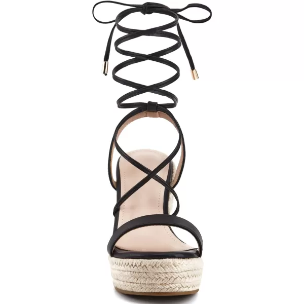 Coutgo Women's Espadrille Wedges Lace Up Platform Ankle Cross Strap Slingback Summer Dress Sandals