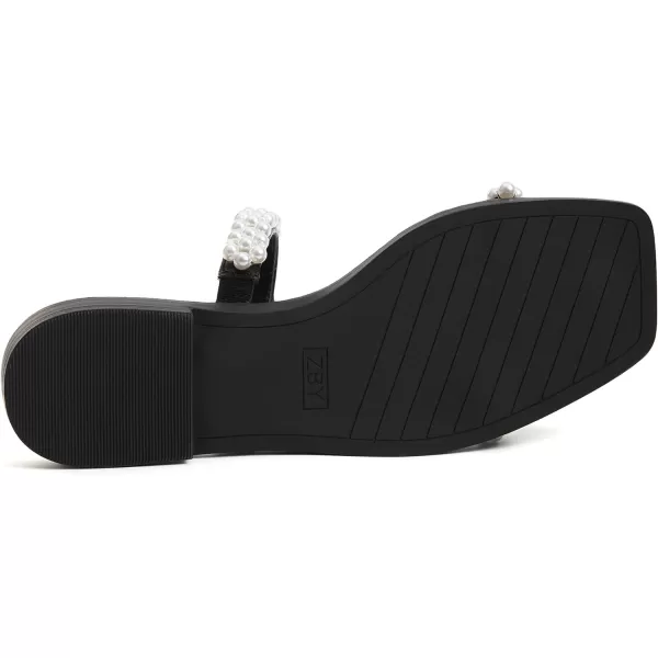 Coutgo Womens Flat Sandals Square Open Toe Pearl Two Strap Slip On Beach Slide Dressy Sandal