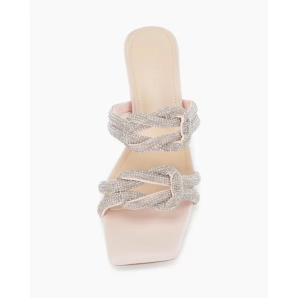 Coutgo Womens Kitten Heel Sandals Mules Rhinestone Slip on Low Heels Open Square Toe Dressy Summer Wedding Party Shoes