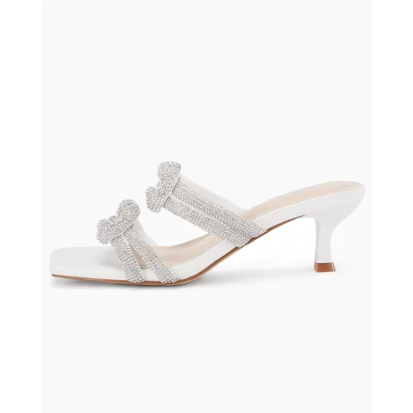 Coutgo Womens Kitten Heel Sandals Mules Rhinestone Slip on Low Heels Open Square Toe Dressy Summer Wedding Party Shoes