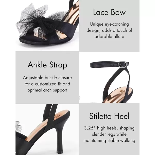Coutgo Womens Lace Bow Heels Sandals Open Square Toe Stiletto High Heel Ankle Strap Bride Wedding Dress Shoes