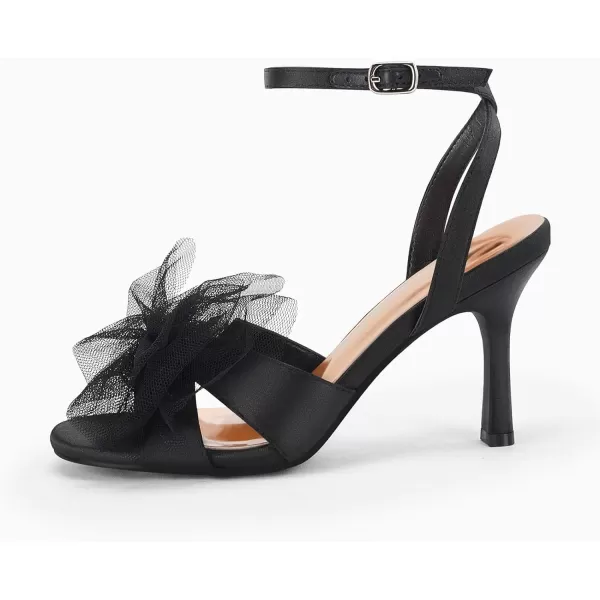 Coutgo Womens Lace Bow Heels Sandals Open Square Toe Stiletto High Heel Ankle Strap Bride Wedding Dress Shoes