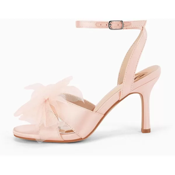 Coutgo Womens Lace Bow Heels Sandals Open Square Toe Stiletto High Heel Ankle Strap Bride Wedding Dress Shoes