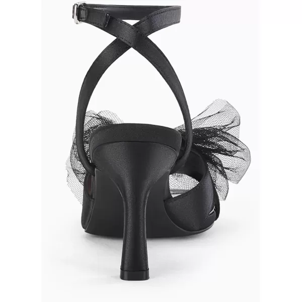Coutgo Womens Lace Bow Heels Sandals Open Square Toe Stiletto High Heel Ankle Strap Bride Wedding Dress Shoes