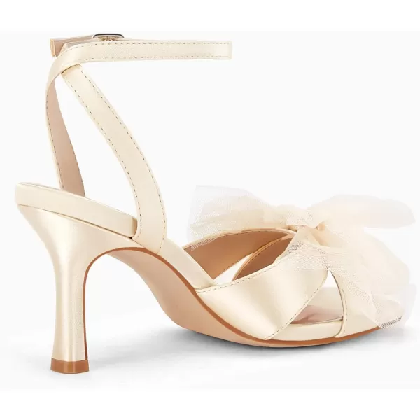 Coutgo Womens Lace Bow Heels Sandals Open Square Toe Stiletto High Heel Ankle Strap Bride Wedding Dress Shoes