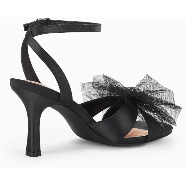 Coutgo Womens Lace Bow Heels Sandals Open Square Toe Stiletto High Heel Ankle Strap Bride Wedding Dress Shoes