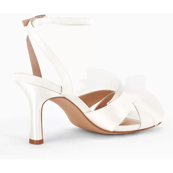 Coutgo Womens Lace Bow Heels Sandals Open Square Toe Stiletto High Heel Ankle Strap Bride Wedding Dress Shoes