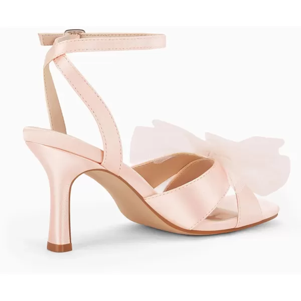 Coutgo Womens Lace Bow Heels Sandals Open Square Toe Stiletto High Heel Ankle Strap Bride Wedding Dress Shoes