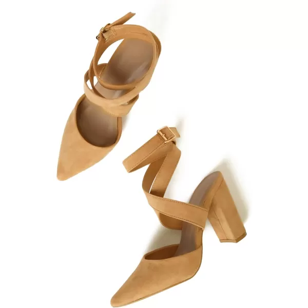 Coutgo Womens Lace Up Ankle Strap Heeled Sandals Chunky Block Pointed Toe Backless Heels