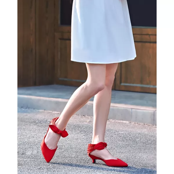 Coutgo Womens Low Kitten Heel Dress Shoes Bowknot Heels Pointed Toe Slip On Ankle Strap Party Shoes