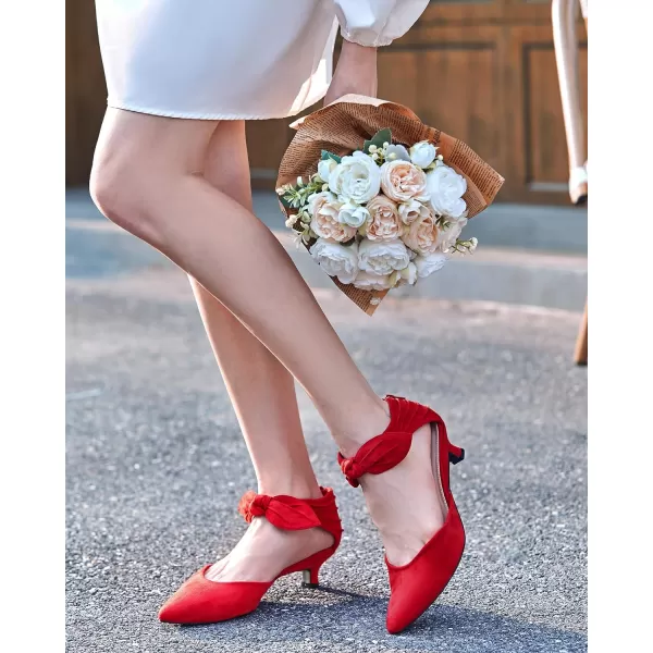 Coutgo Womens Low Kitten Heel Dress Shoes Bowknot Heels Pointed Toe Slip On Ankle Strap Party Shoes