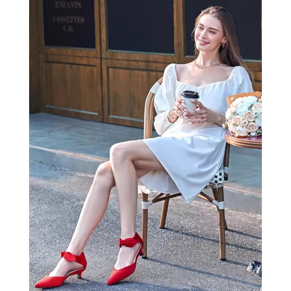 Coutgo Womens Low Kitten Heel Dress Shoes Bowknot Heels Pointed Toe Slip On Ankle Strap Party Shoes