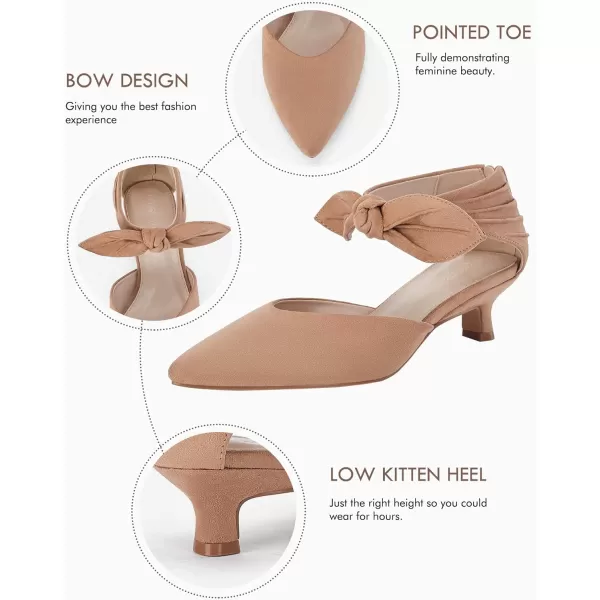 Coutgo Womens Low Kitten Heel Dress Shoes Bowknot Heels Pointed Toe Slip On Ankle Strap Party Shoes