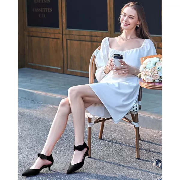 Coutgo Womens Low Kitten Heel Dress Shoes Bowknot Heels Pointed Toe Slip On Ankle Strap Party Shoes