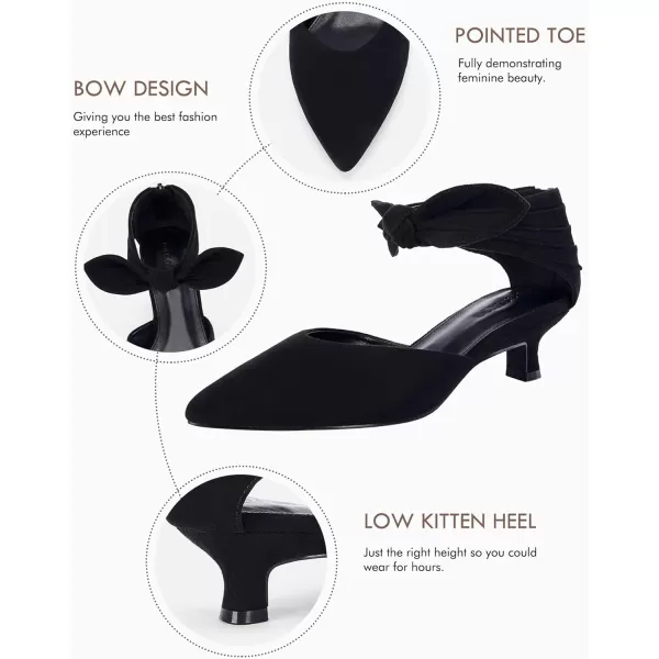 Coutgo Womens Low Kitten Heel Dress Shoes Bowknot Heels Pointed Toe Slip On Ankle Strap Party Shoes