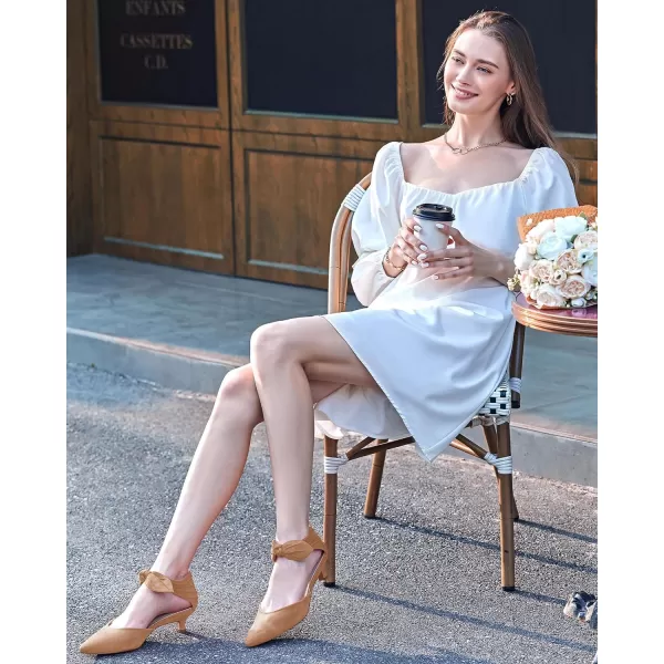 Coutgo Womens Low Kitten Heel Dress Shoes Bowknot Heels Pointed Toe Slip On Ankle Strap Party Shoes