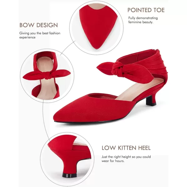 Coutgo Womens Low Kitten Heel Dress Shoes Bowknot Heels Pointed Toe Slip On Ankle Strap Party Shoes