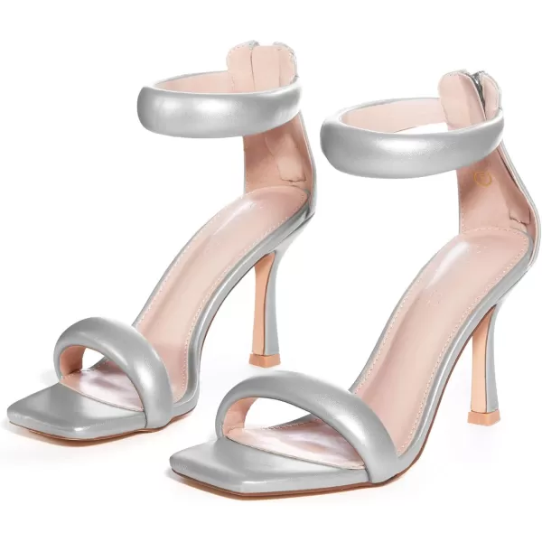 Coutgo Women's One Strap Heeled Sandals Square Open Toe Stiletto Heels Ankle Buckle Strap Summer Pump Shoes