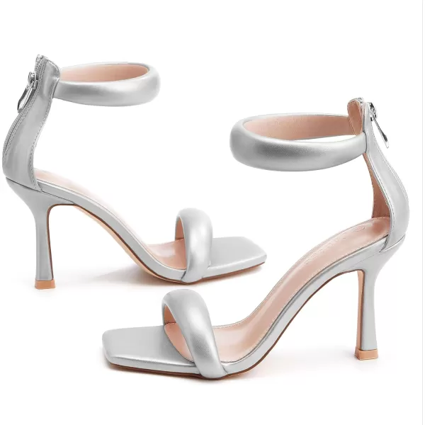 Coutgo Women's One Strap Heeled Sandals Square Open Toe Stiletto Heels Ankle Buckle Strap Summer Pump Shoes