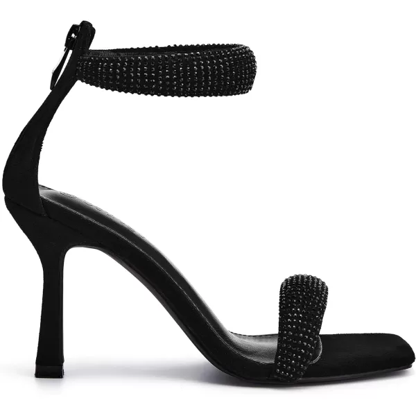 Coutgo Women's One Strap Heeled Sandals Square Open Toe Stiletto Heels Ankle Buckle Strap Summer Pump Shoes