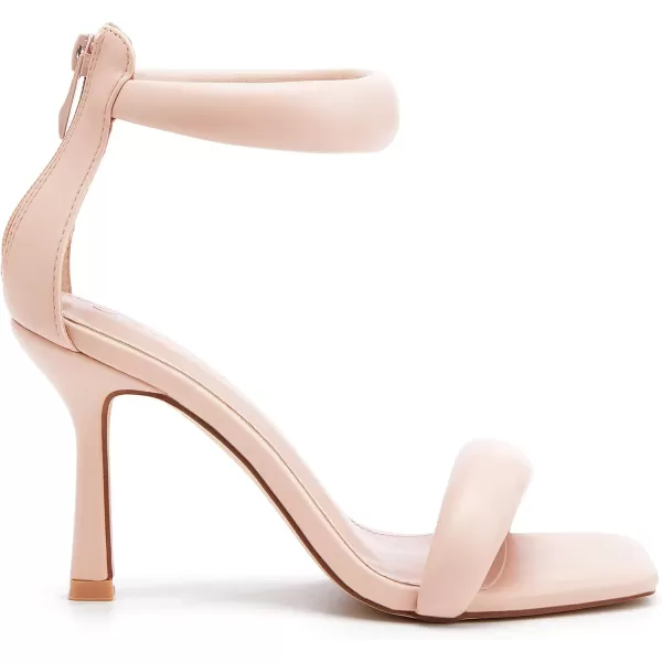 Coutgo Women's One Strap Heeled Sandals Square Open Toe Stiletto Heels Ankle Buckle Strap Summer Pump Shoes