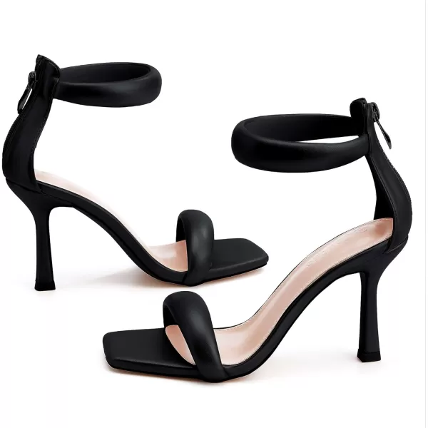 Coutgo Women's One Strap Heeled Sandals Square Open Toe Stiletto Heels Ankle Buckle Strap Summer Pump Shoes