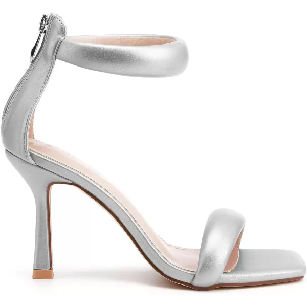 Coutgo Women's One Strap Heeled Sandals Square Open Toe Stiletto Heels Ankle Buckle Strap Summer Pump Shoes