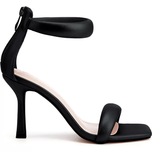 Coutgo Women's One Strap Heeled Sandals Square Open Toe Stiletto Heels Ankle Buckle Strap Summer Pump Shoes