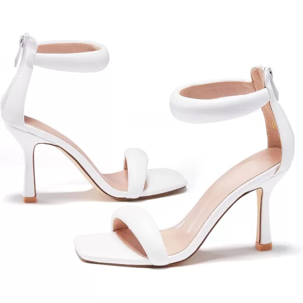 Coutgo Women's One Strap Heeled Sandals Square Open Toe Stiletto Heels Ankle Buckle Strap Summer Pump Shoes