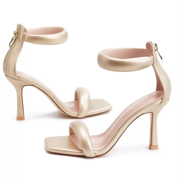 Coutgo Women's One Strap Heeled Sandals Square Open Toe Stiletto Heels Ankle Buckle Strap Summer Pump Shoes