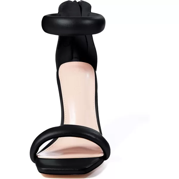 Coutgo Women's One Strap Heeled Sandals Square Open Toe Stiletto Heels Ankle Buckle Strap Summer Pump Shoes