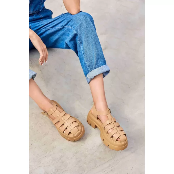 Coutgo Womens Platform Chunky Heels Sandals Gladiator Ankle Strap Heels Lug Sole Summer Fisherman Y2K Shoes
