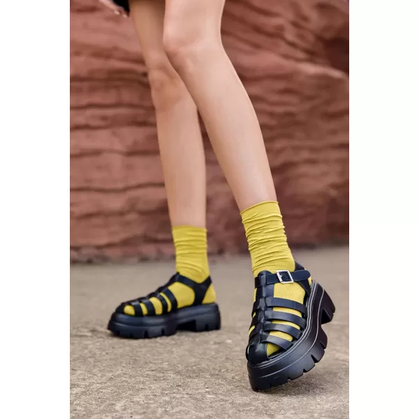 Coutgo Womens Platform Chunky Heels Sandals Gladiator Ankle Strap Heels Lug Sole Summer Fisherman Y2K Shoes
