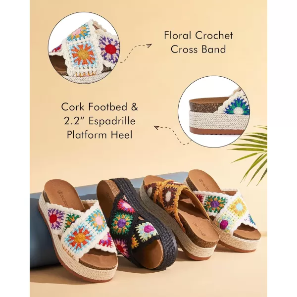 Coutgo Womens Platform Espadrille Sandals Flatform Floral Crochet Cork Open Toe Summer Beach Slide Sandals