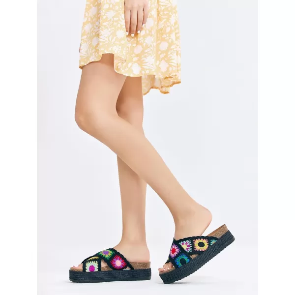 Coutgo Womens Platform Espadrille Sandals Flatform Floral Crochet Cork Open Toe Summer Beach Slide Sandals