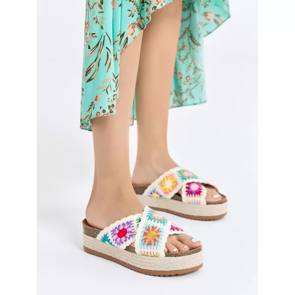 Coutgo Womens Platform Espadrille Sandals Flatform Floral Crochet Cork Open Toe Summer Beach Slide Sandals