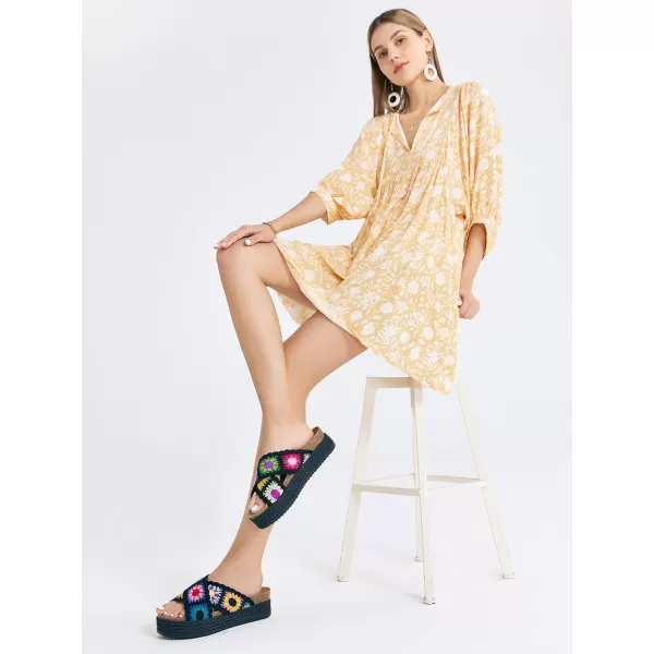 Coutgo Womens Platform Espadrille Sandals Flatform Floral Crochet Cork Open Toe Summer Beach Slide Sandals