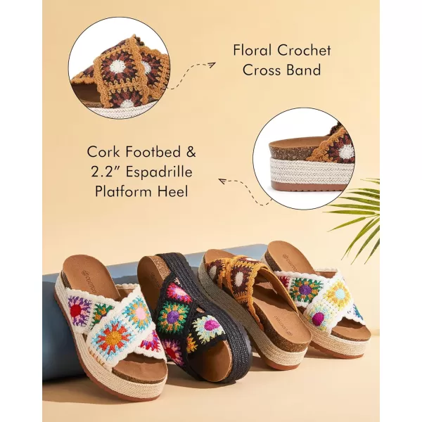 Coutgo Womens Platform Espadrille Sandals Flatform Floral Crochet Cork Open Toe Summer Beach Slide Sandals