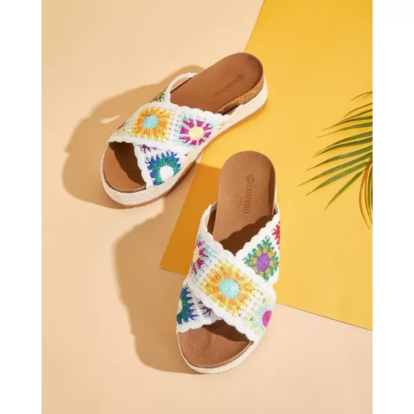Coutgo Womens Platform Espadrille Sandals Flatform Floral Crochet Cork Open Toe Summer Beach Slide Sandals