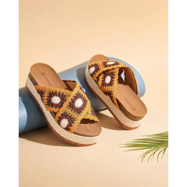 Coutgo Womens Platform Espadrille Sandals Flatform Floral Crochet Cork Open Toe Summer Beach Slide Sandals