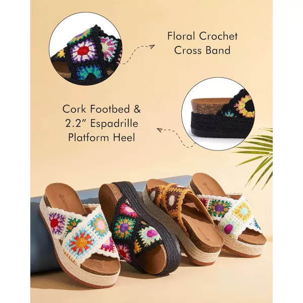 Coutgo Womens Platform Espadrille Sandals Flatform Floral Crochet Cork Open Toe Summer Beach Slide Sandals