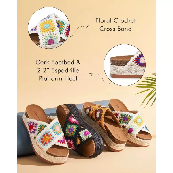 Coutgo Womens Platform Espadrille Sandals Flatform Floral Crochet Cork Open Toe Summer Beach Slide Sandals
