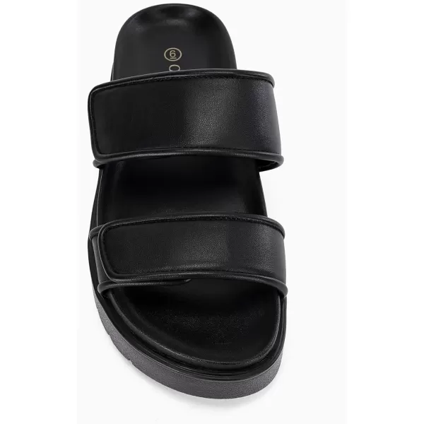 Coutgo Womens Platform Slide Sandals Comfort Adjustable Flatform Double Strap Flats Slip on Leather Footbed Sandals