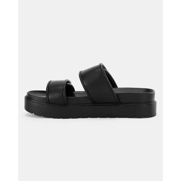 Coutgo Womens Platform Slide Sandals Comfort Adjustable Flatform Double Strap Flats Slip on Leather Footbed Sandals
