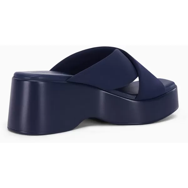 Coutgo Women's Platform Wedge Heel Sandals Slip on Cross Strap Slides Non Slip Summer Beach Shoes