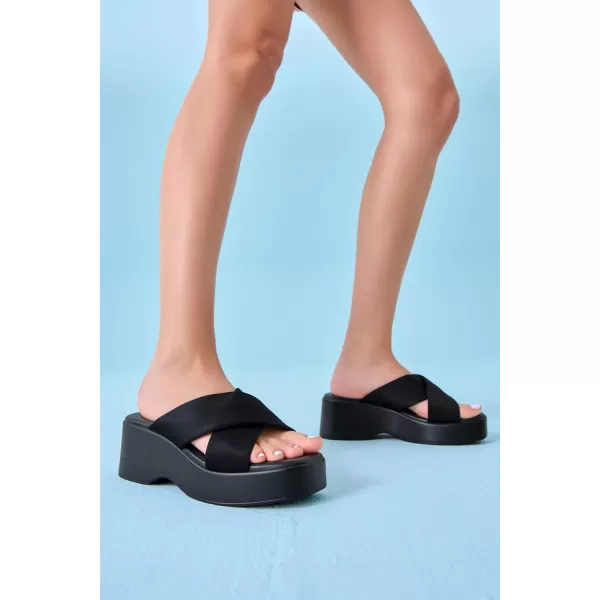 Coutgo Women's Platform Wedge Heel Sandals Slip on Cross Strap Slides Non Slip Summer Beach Shoes
