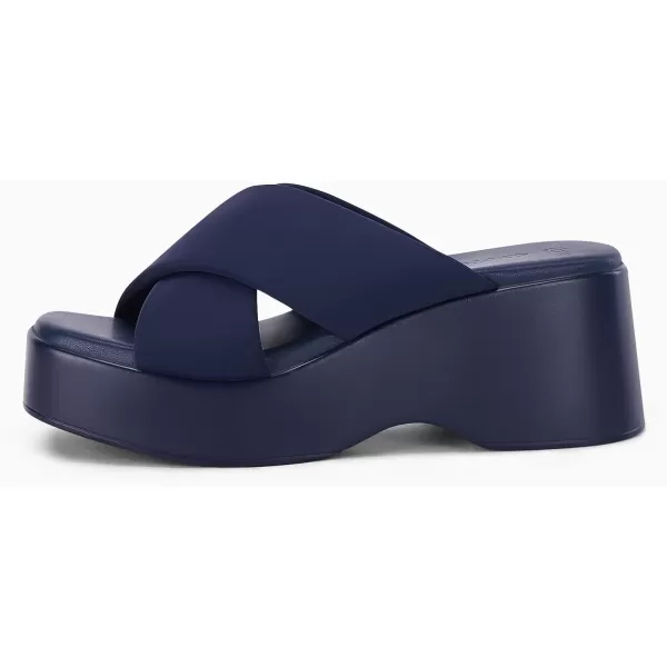 Coutgo Women's Platform Wedge Heel Sandals Slip on Cross Strap Slides Non Slip Summer Beach Shoes
