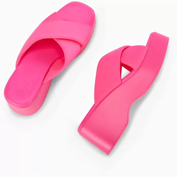 Coutgo Women's Platform Wedge Heel Sandals Slip on Cross Strap Slides Non Slip Summer Beach Shoes
